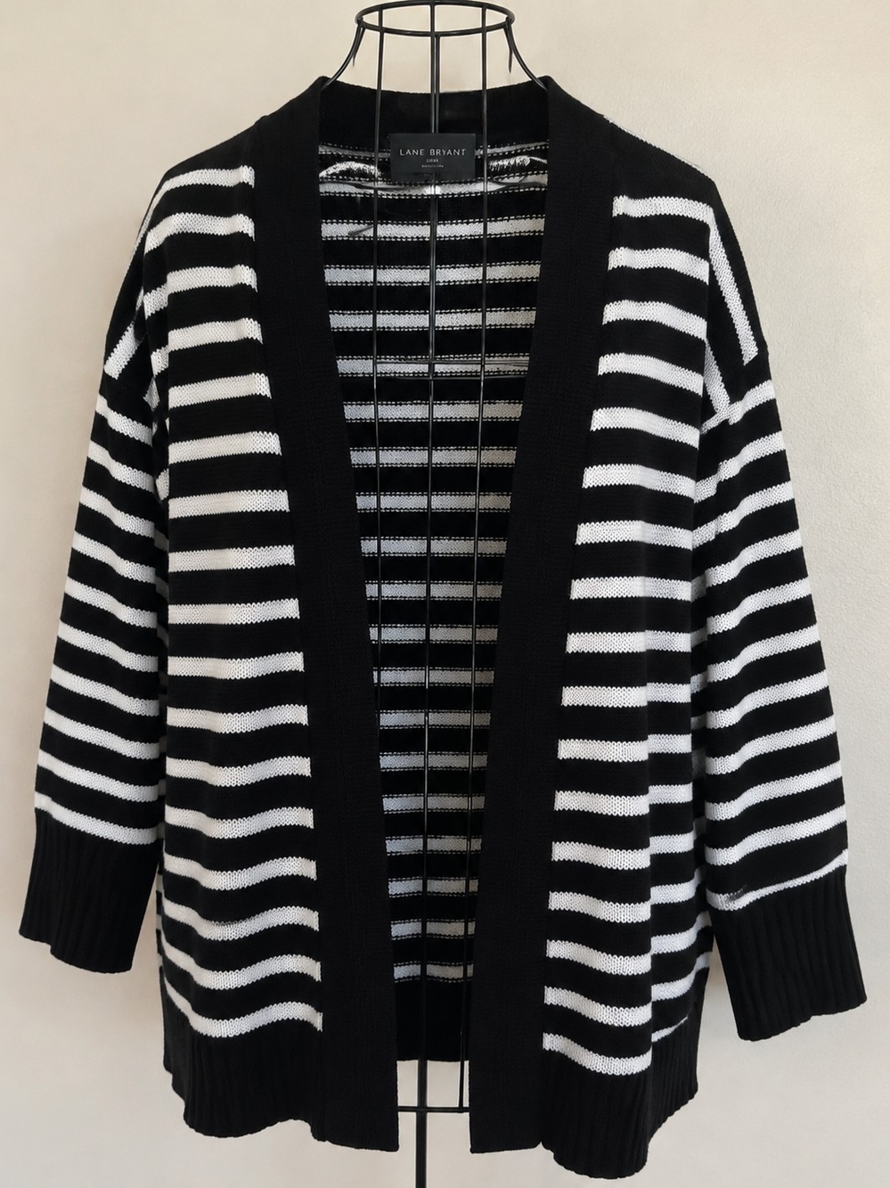 Lane Bryant Black & White Striped Open-Front Sweater Cardigan 14/16